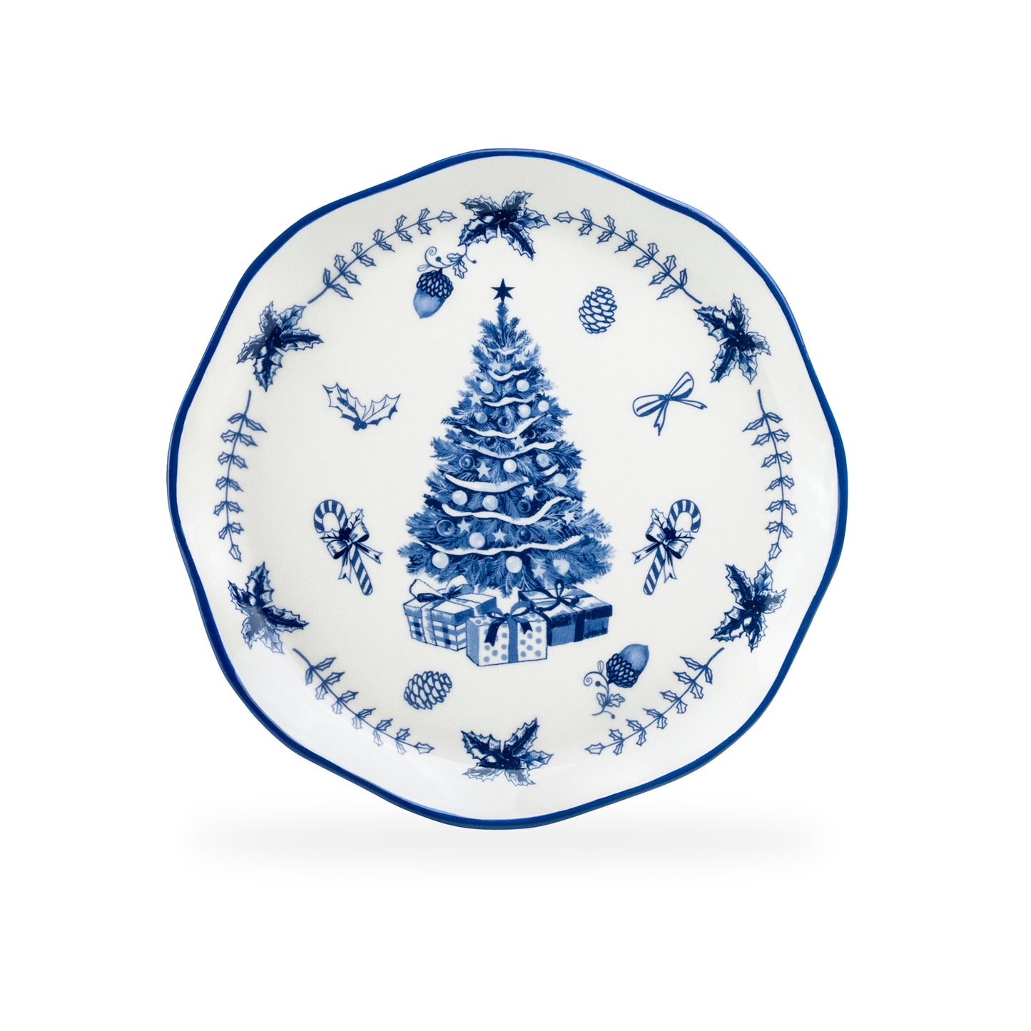 Blue Holly Christmas Tree Dessert/Salad Plate