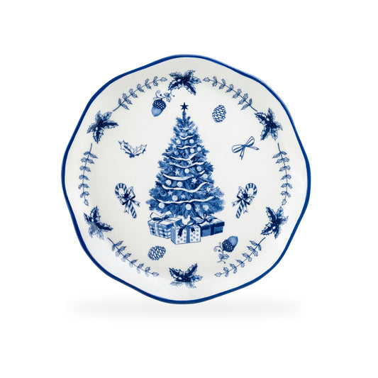 Blue Holly Christmas Tree Dessert/Salad Plate