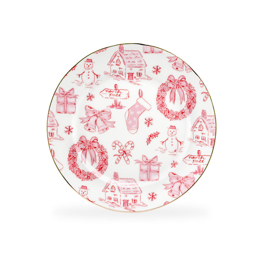 Christmas Pink Bow Fine Porcelain Dessert Plate