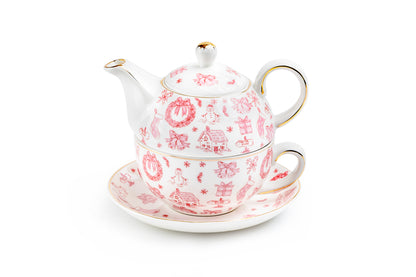 Christmas Pink Bow Fine Porcelain Tea For One Set