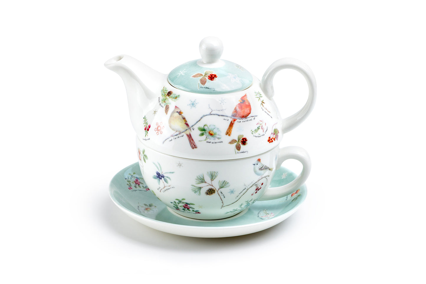 Winter Cardinals Fine Porcelain Tea For One Set