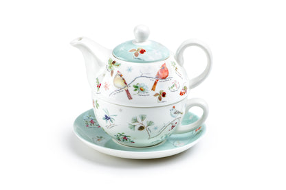 Winter Cardinals Fine Porcelain Tea For One Set