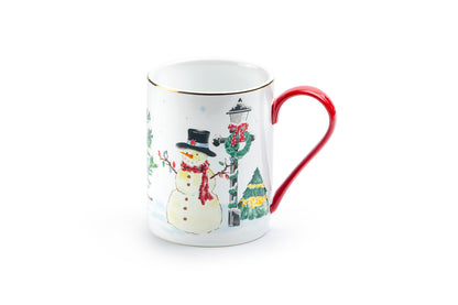 Jolly Snowman Fine Porcelain Mug with Red Handle