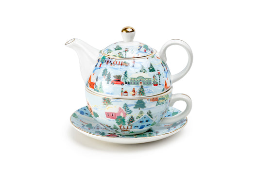 Christmas Village Fine Porcelain Tea For One Set