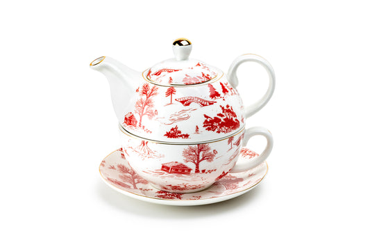 Red Village Fine Porcelain Tea For One Set
