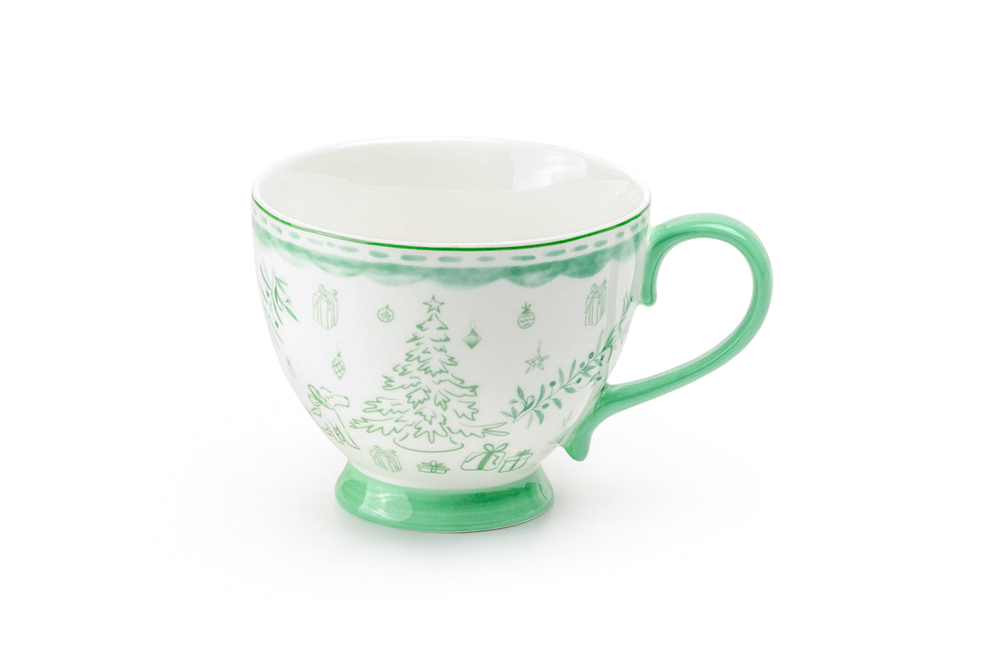 Festive Pup and Tree Fine Porcelain Latte Mug