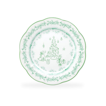 Festive Pup and Tree Fine Porcelain Dessert/Salad Plate