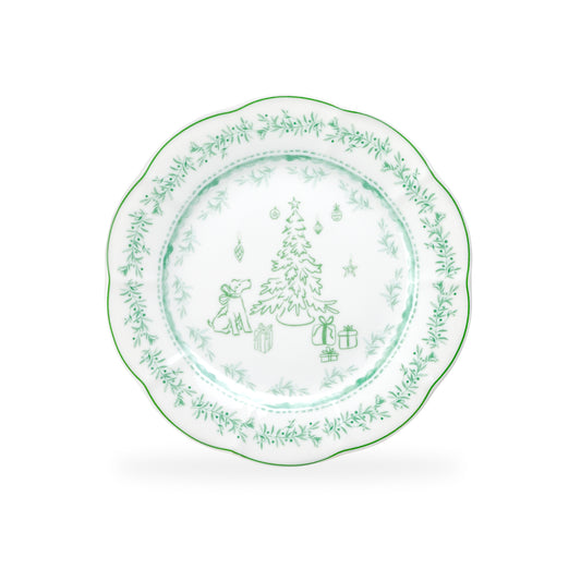 Festive Pup and Tree Fine Porcelain Dessert/Salad Plate