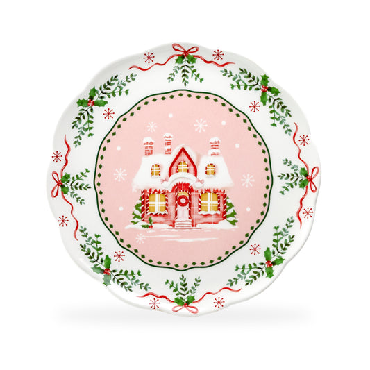 Christmas House Pink Dinner Plate