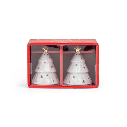 Gift Boxed Holiday Gold Pine Salt and Pepper Shaker Set