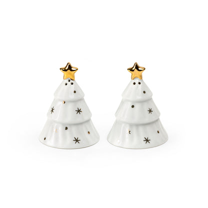 Gift Boxed Holiday Gold Pine Salt and Pepper Shaker Set