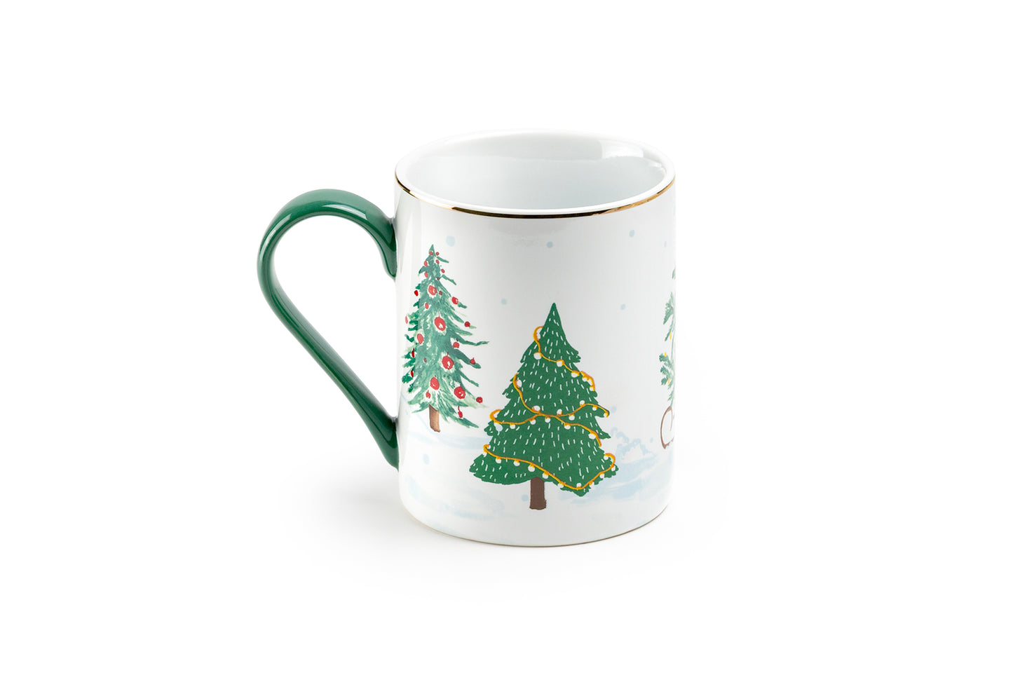 Jolly Snowman Fine Porcelain Mug with Green Handle
