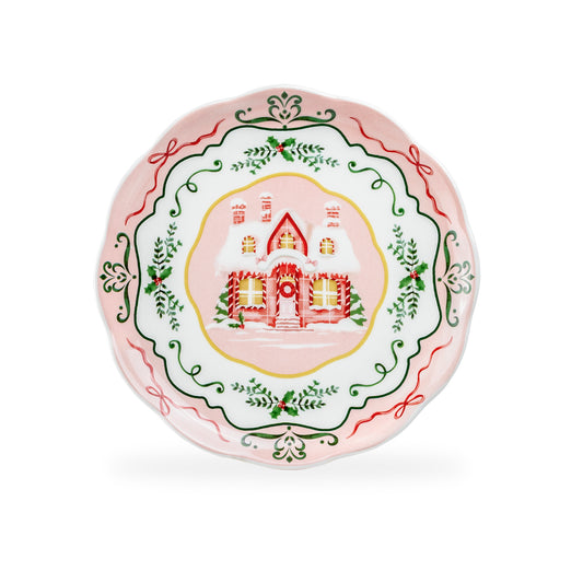 Christmas House Pink Dessert/Salad Plate