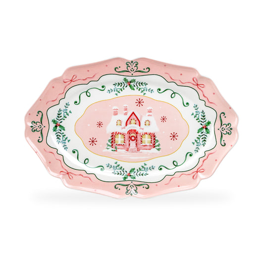 Christmas House Pink Serving Platter
