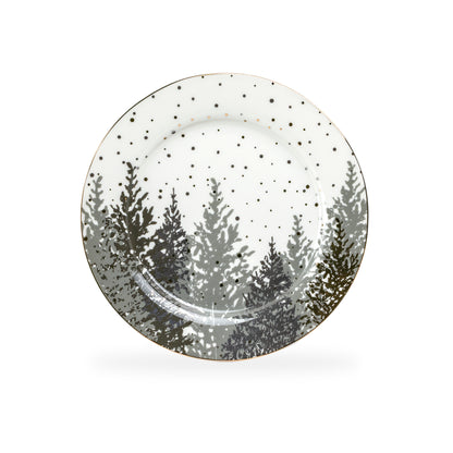 Grey and Gold Winter Forest Fine Porcelain Dessert Plate