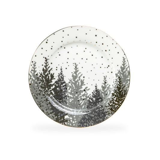 Grey and Gold Winter Forest Fine Porcelain Dessert Plate