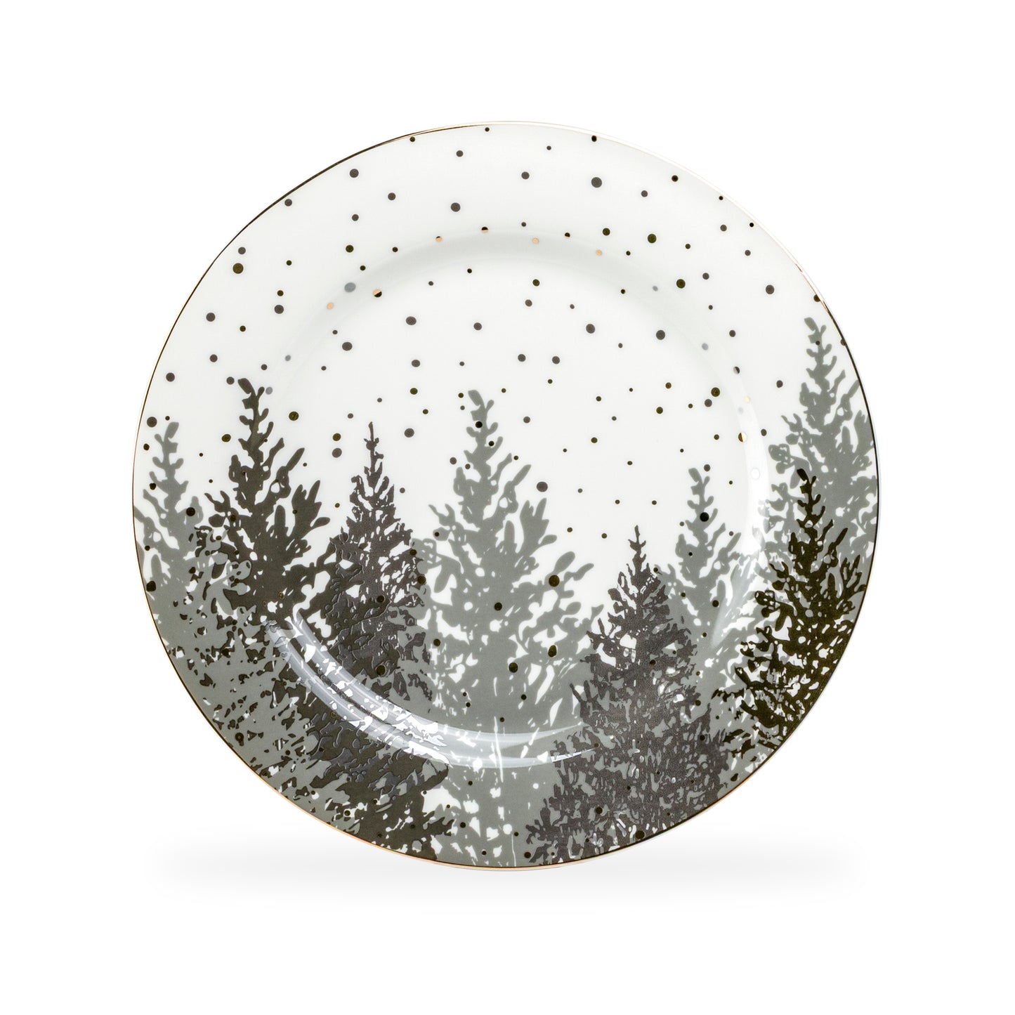 Grey and Gold Winter Forest Fine Porcelain Dinner Plate