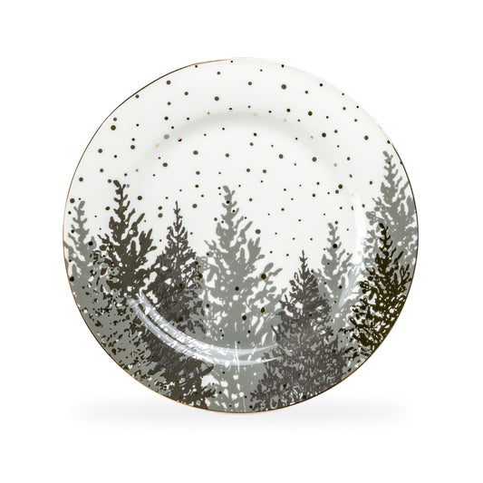 Grey and Gold Winter Forest Fine Porcelain Dinner Plate