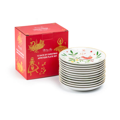 12 Days of Christmas Fine Porcelain Appetizer Plate Set - Gift Box Version