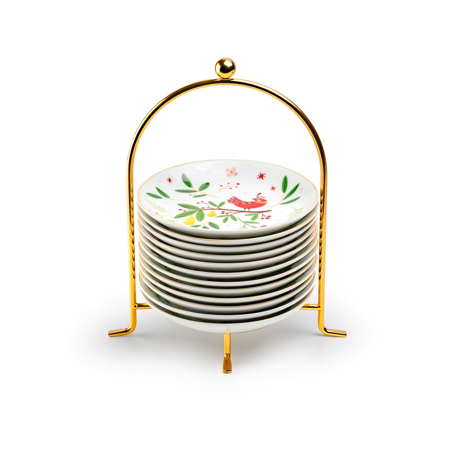 12 Days of Christmas Fine Porcelain Appetizer Plate Set - Metal Rack Version
