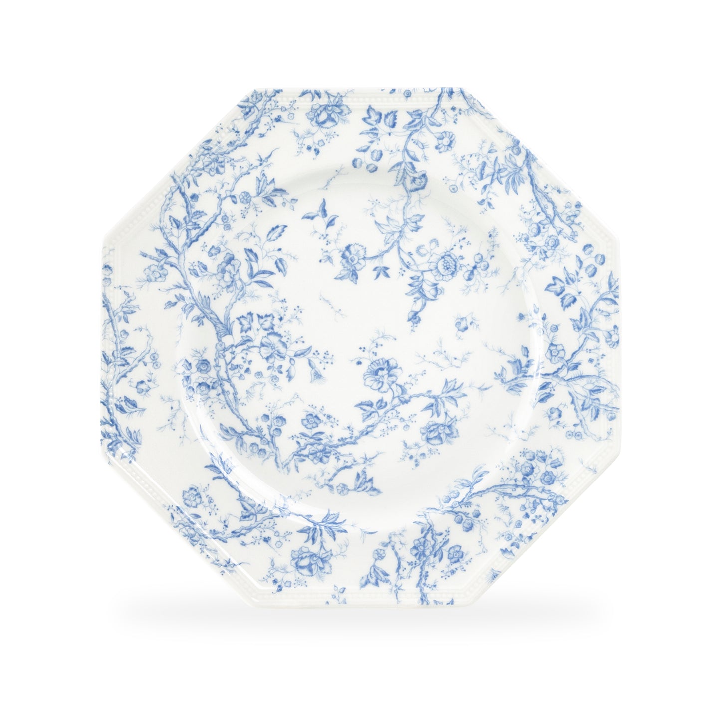 Blue Rose Octagonal Fine Porcelain Dinner Plate