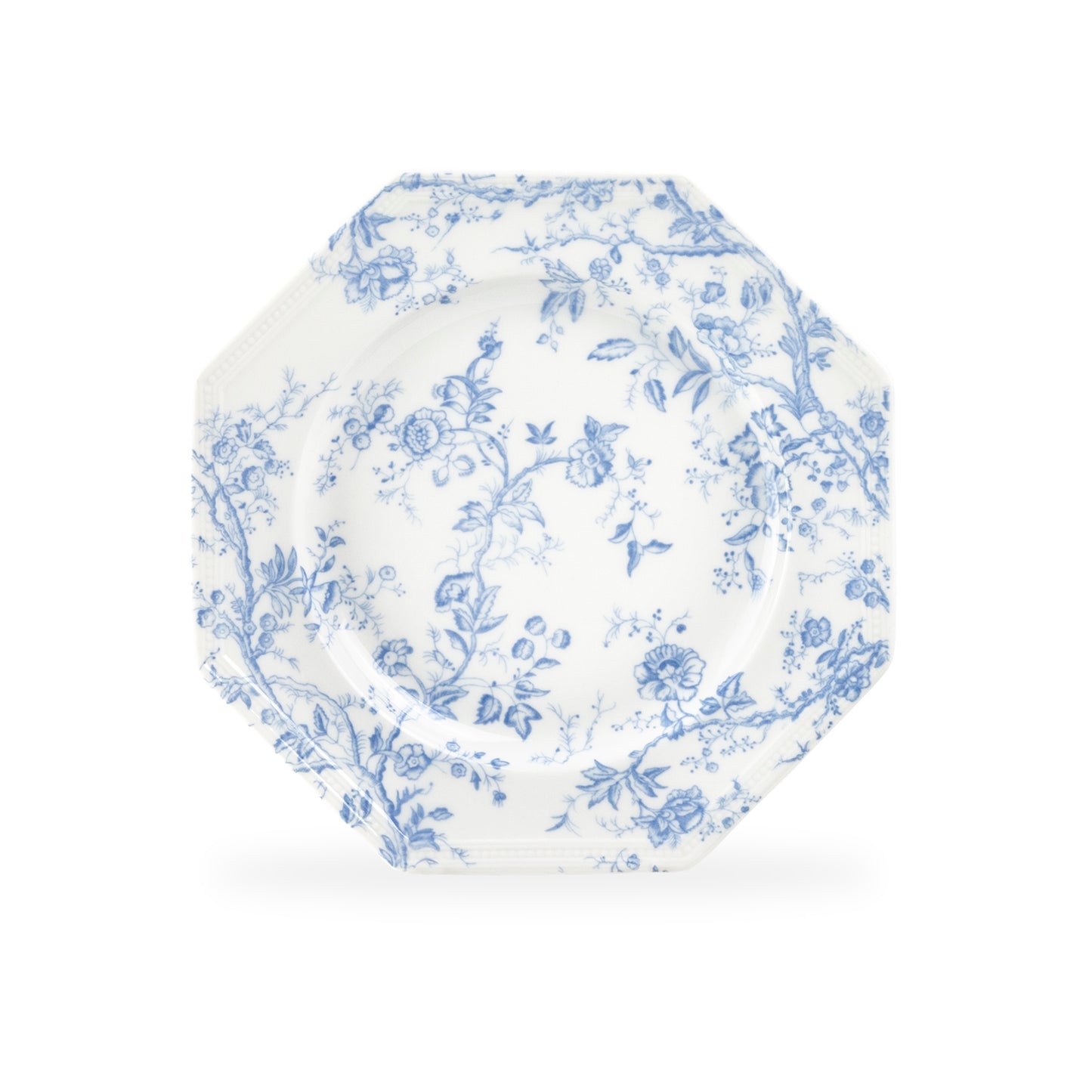 Blue Rose Octagonal Fine Porcelain Dessert Plate