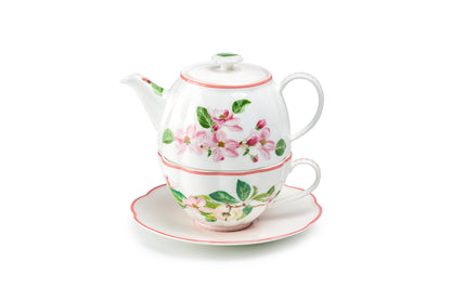 Apple Blossom Pink Bone China Tea For One Set with Gift Box