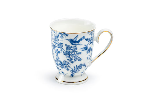 Blue Bird Toile Fine Porcelain Footed Mug