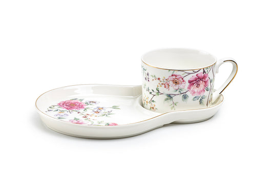 Pink Camellia Fine Porcelain Tea Snack Set