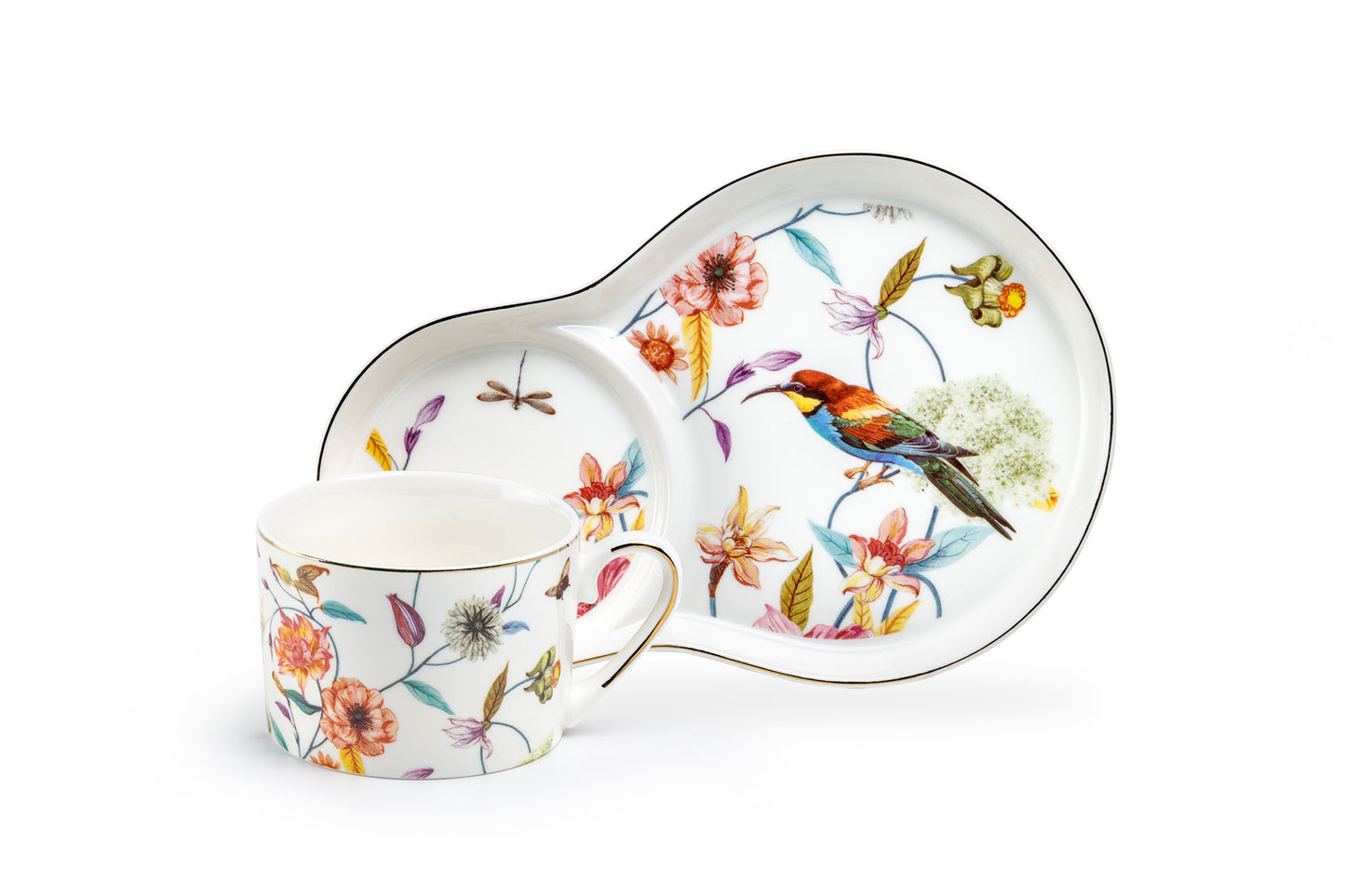 Spring Flowers with Hummingbird Fine Porcelain Tea Snack Set