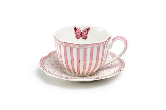 Josephine Pink Butterfly Fine Porcelain Cup and Saucer