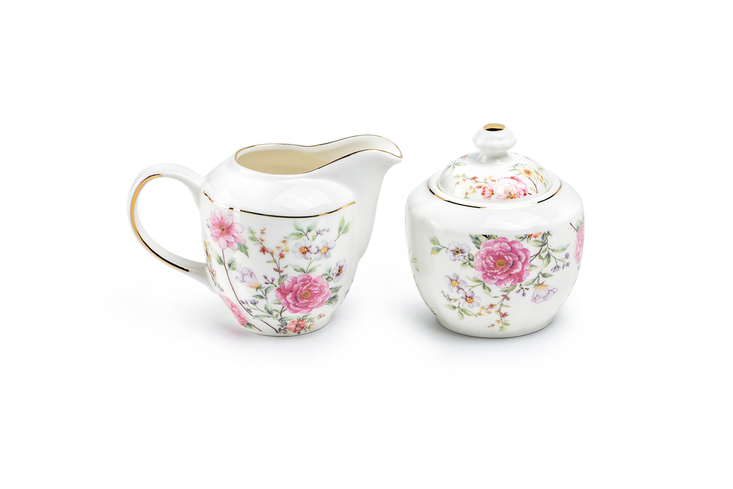 Pink Camellia Fine Porcelain Sugar & Creamer Set