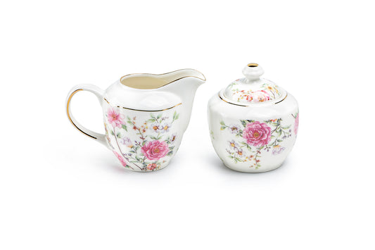 Pink Camellia Fine Porcelain Sugar & Creamer Set