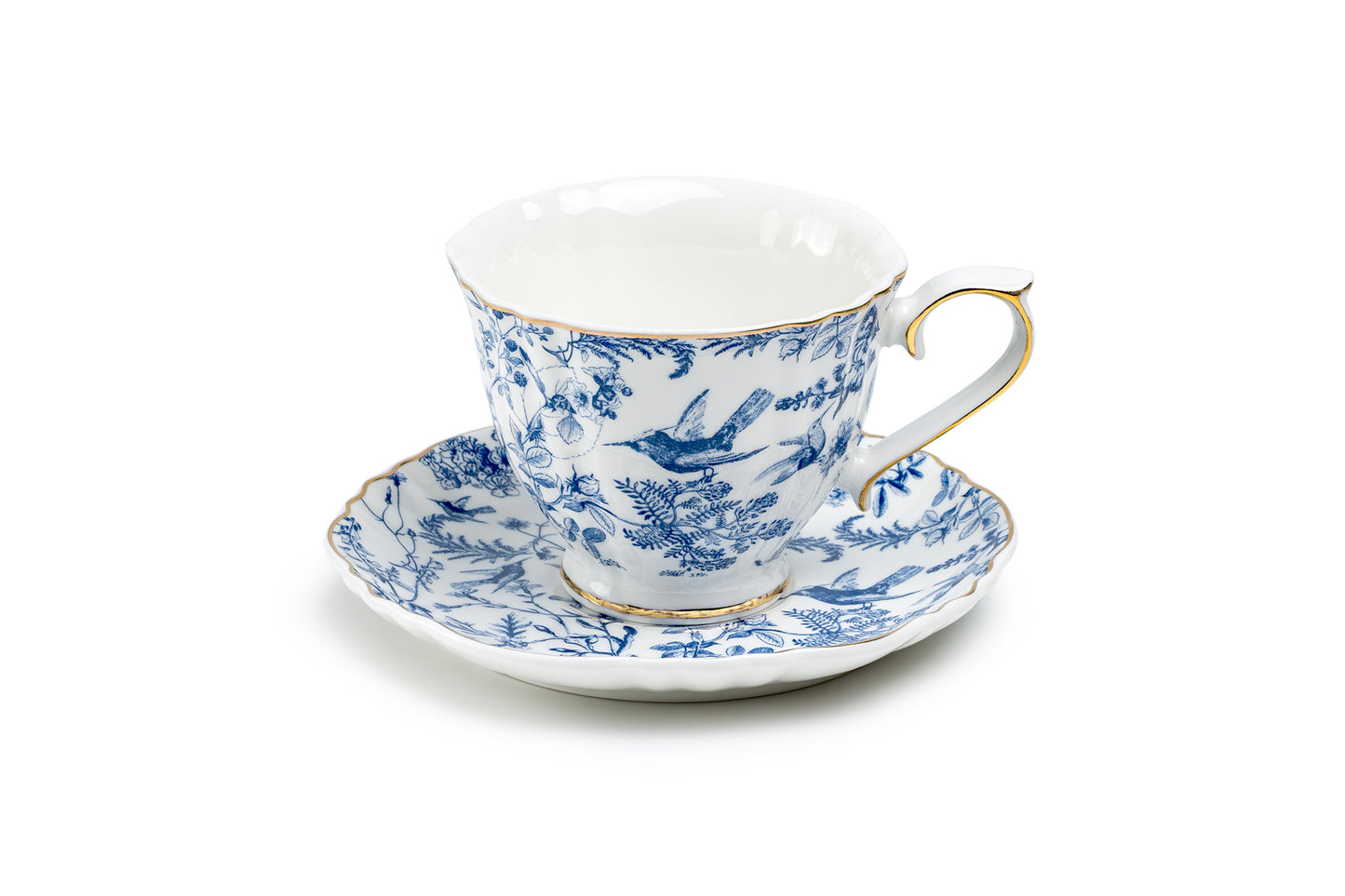 Blue Bird Toile Fine Porcelain Tea Cup and Saucer