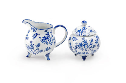Blue Botanical Three-Foot Fine Porcelain Sugar & Creamer Set