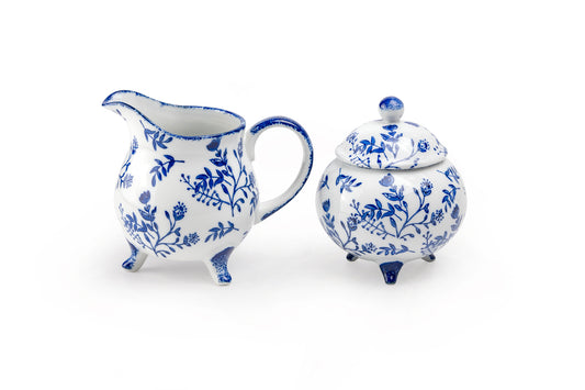 Blue Botanical Three-Foot Fine Porcelain Sugar & Creamer Set