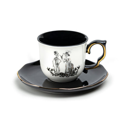 Halloween Victorian Skeletons Tea Cup and Saucer