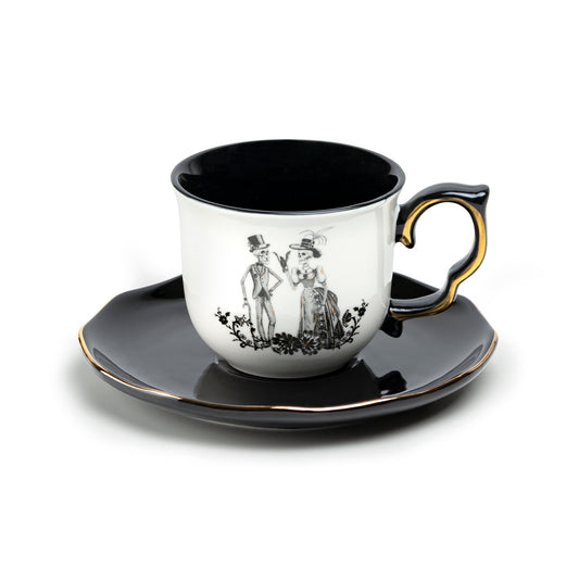 Halloween Victorian Skeletons Tea Cup and Saucer