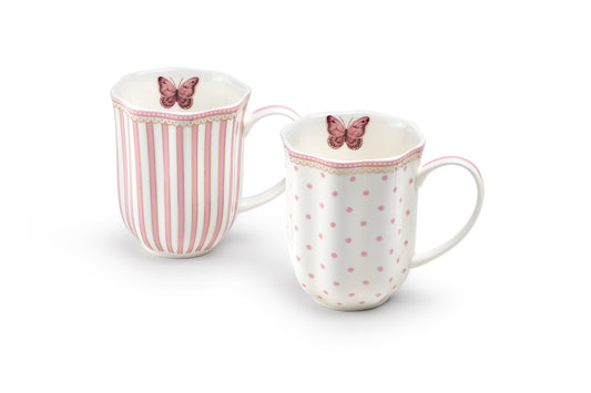 Josephine Pink Butterfly Fine Porcelain Mug Set of 2