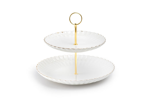 White Gold Shell Fine Porcelain 2-Tier Server