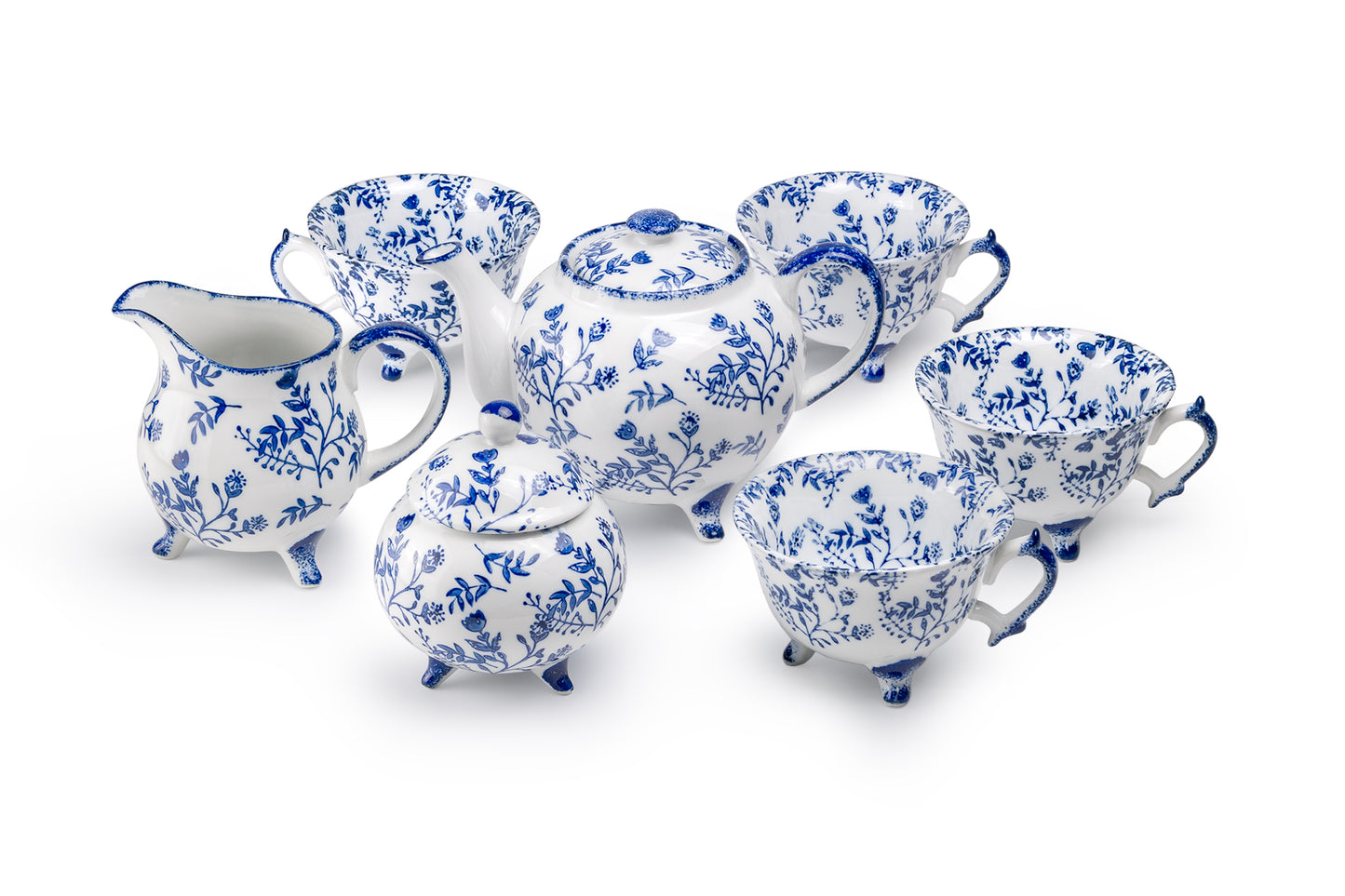 Blue Botanical Three-Foot Fine Porcelain Tea Set
