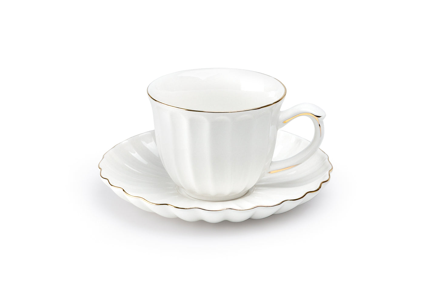 White Gold Shell Fine Porcelain Tea Cup and Saucer