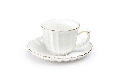 White Gold Shell Fine Porcelain Tea Cup and Saucer