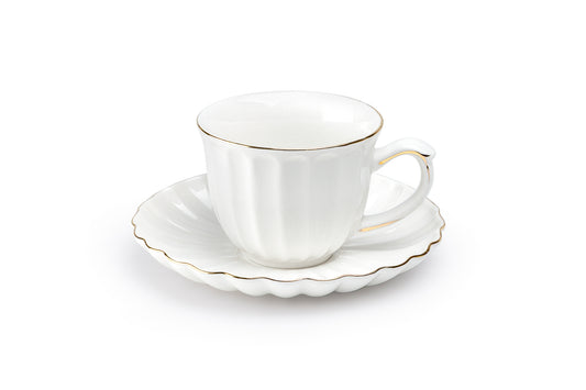 White Gold Shell Fine Porcelain Tea Cup and Saucer