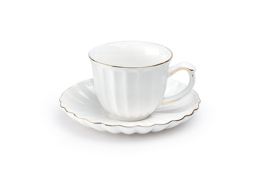 White Gold Shell Fine Porcelain Tea Cup and Saucer