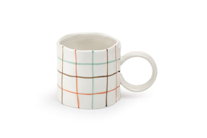 White Organic Plaid Coffee Mug
