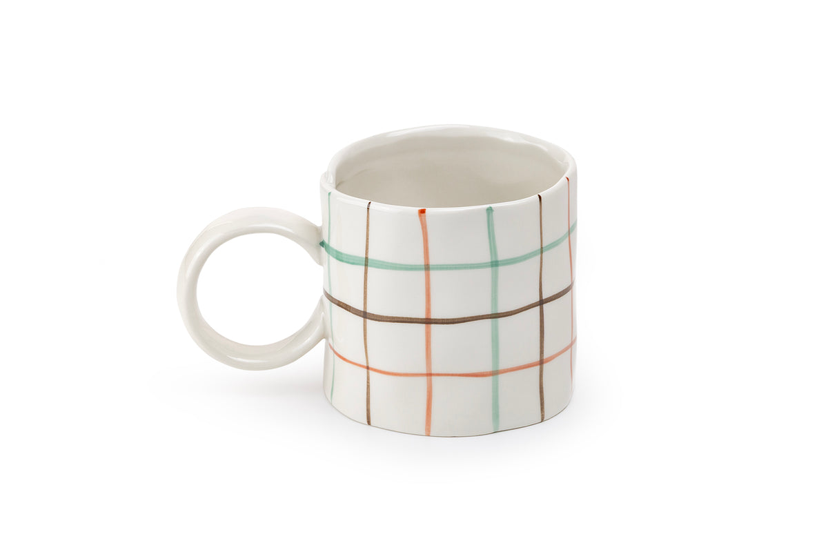 White Organic Plaid Coffee Mug