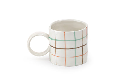 White Organic Plaid Coffee Mug