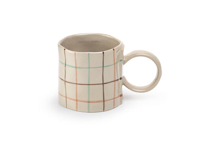 Natural Brown Organic Plaid Coffee Mug