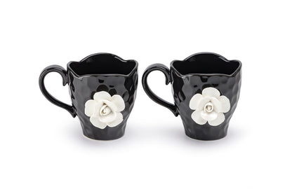 Black & White Sculpted Rose Textured Mug Set of 2